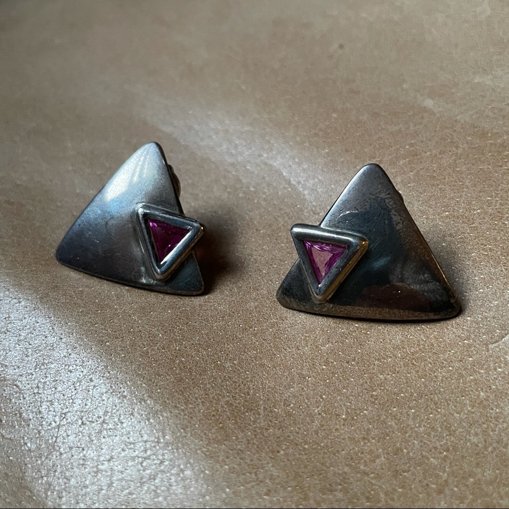 Vintage sterling silver clip on purple rhinestone